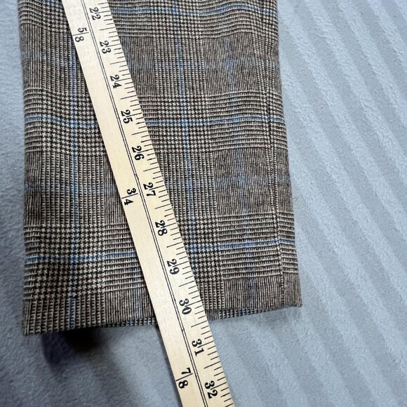 Zara Pants Mens 32 Brown Glen Plaid Dress Trousers Italian Fabric Flat Front - Picture 7 of 7
